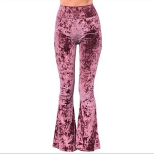 Dusty Rose Crushed Velvet Bell Bottom Flare Pants